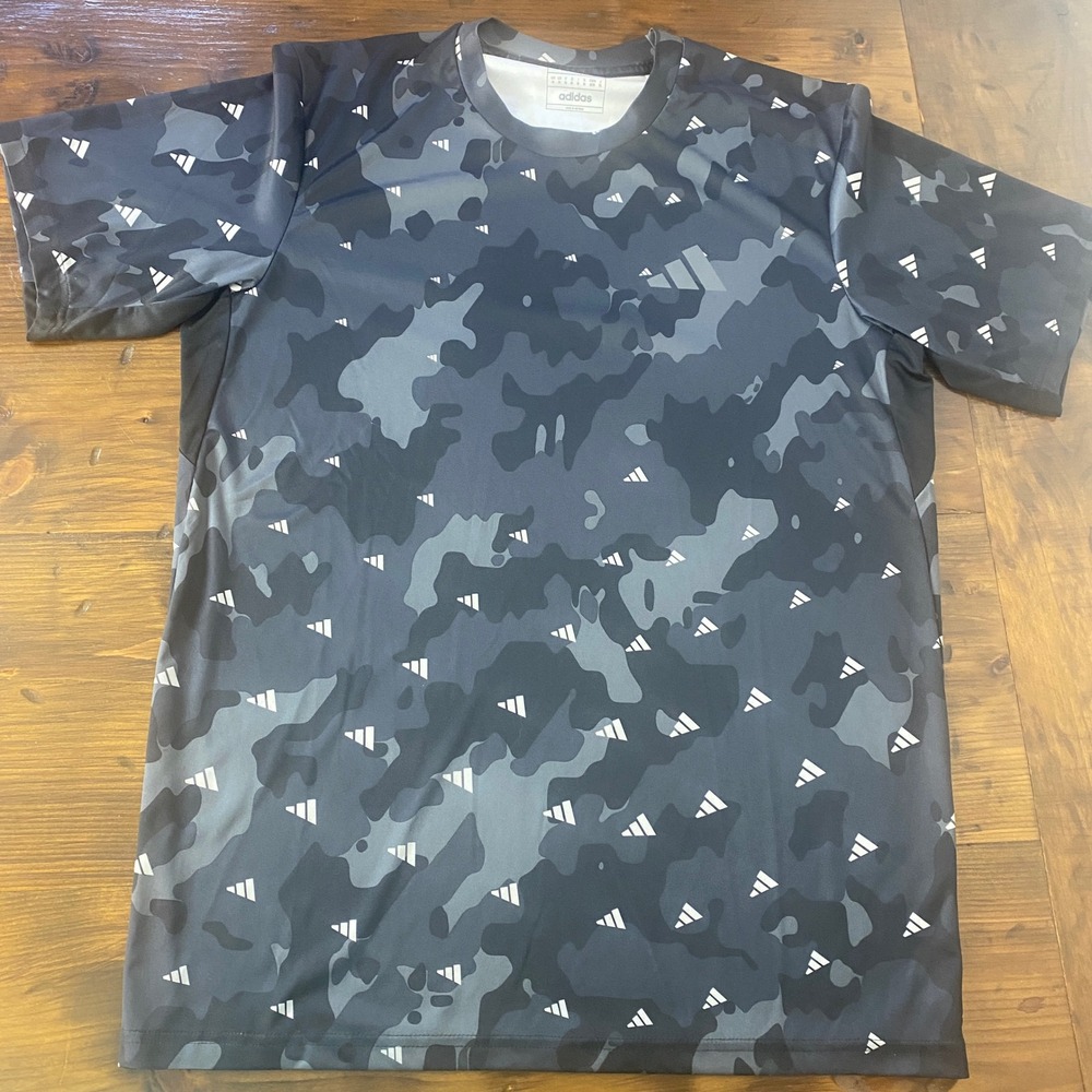 Adidas Mens Camo Print Performance T-Shirt Grey Black Logo Gym Medium SKU E130